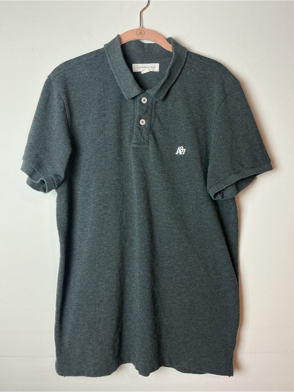 Aeropostale Men’s XL Polo Shirt Gray Logo Cotton Blend